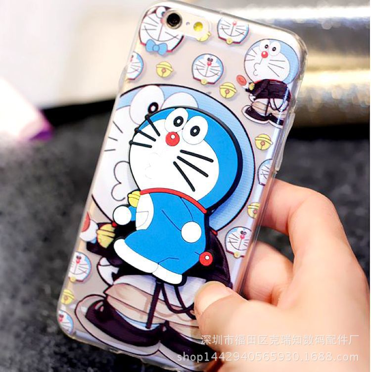 新款哆啦A夢蘋果iPhone5s/6plus支架掛繩手機殼 叮當貓支架保護套工廠,批發,進口,代購