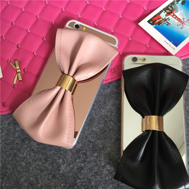 韓國超嗲立體PU蝴蝶結金屬鏡麵iphone6plus手機殼 蘋果6s軟矽膠套工廠,批發,進口,代購