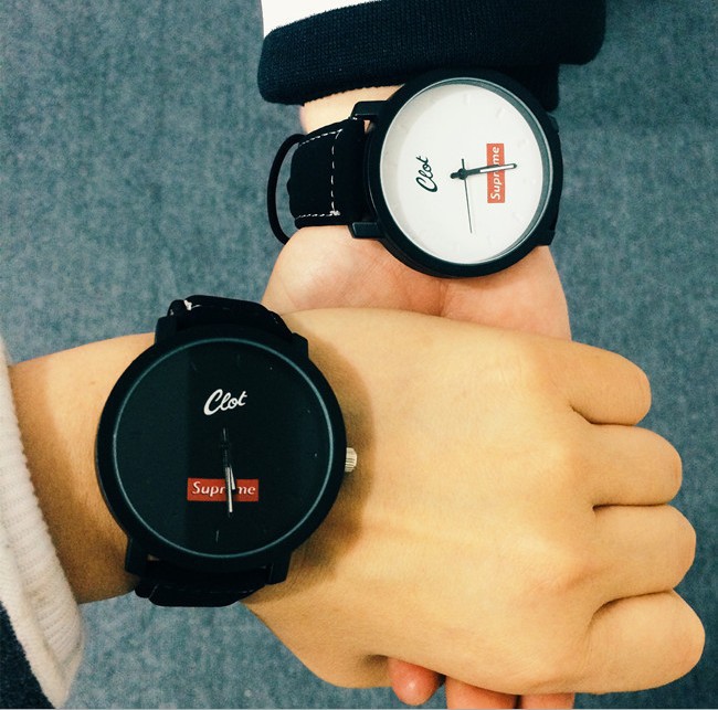 Supreme歐美街頭潮牌簡約韓版黑白對表學生男女情侶手錶 預售款批發・進口・工廠・代買・代購