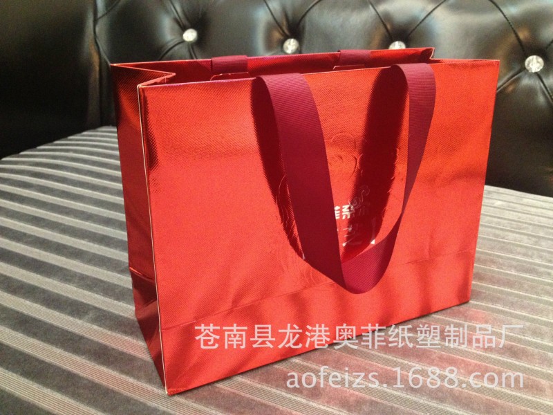 廠傢定製 高檔化妝品袋 服裝包裝袋 凝芝系列紅色絲帶手提袋批發・進口・工廠・代買・代購