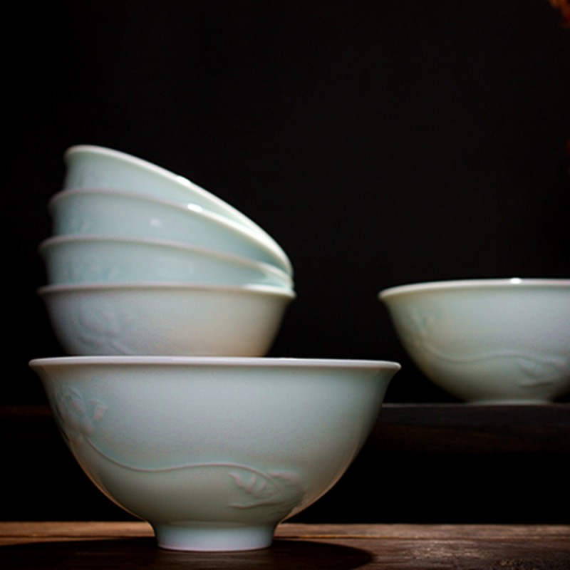 景德鎮高檔中式簡約影青瓷米飯碗創意優質陶瓷碗禮盒套裝定製LOGO工廠,批發,進口,代購