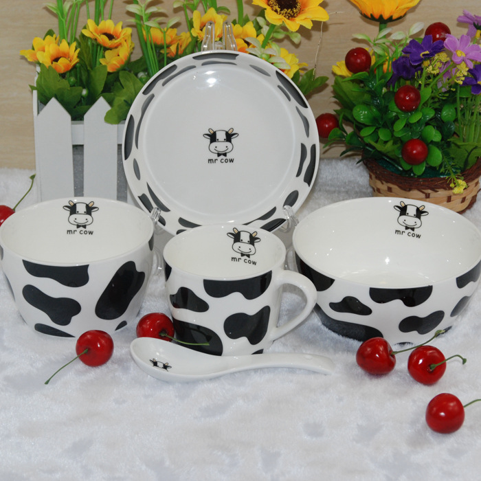 廠傢直銷五件套裝奶牛兒童卡通陶瓷碗具萌牛餐具禮品套裝批發・進口・工廠・代買・代購