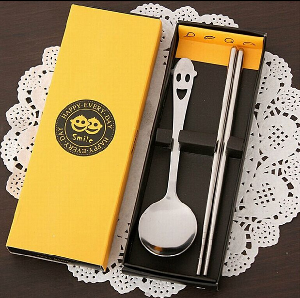 不銹鋼勺子筷子餐具套裝 笑臉鏤空兩件套 廠傢直銷 可定製工廠,批發,進口,代購