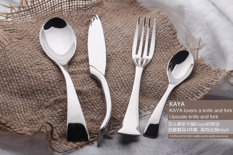 禮品餐具訂製銀色KAYA餐具套裝 不銹鋼西餐牛排刀叉勺四件套刀叉工廠,批發,進口,代購