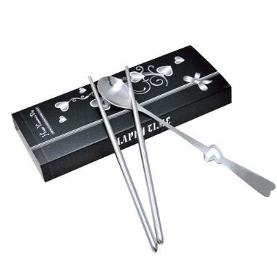 黑色盒裝鏤空心形不銹鋼情侶餐具兩件套（筷+勺批發・進口・工廠・代買・代購