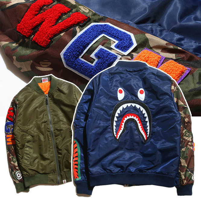 2015秋冬款精工版 a bathing ape 鯊魚 迷彩接拼 夾克外套工廠,批發,進口,代購