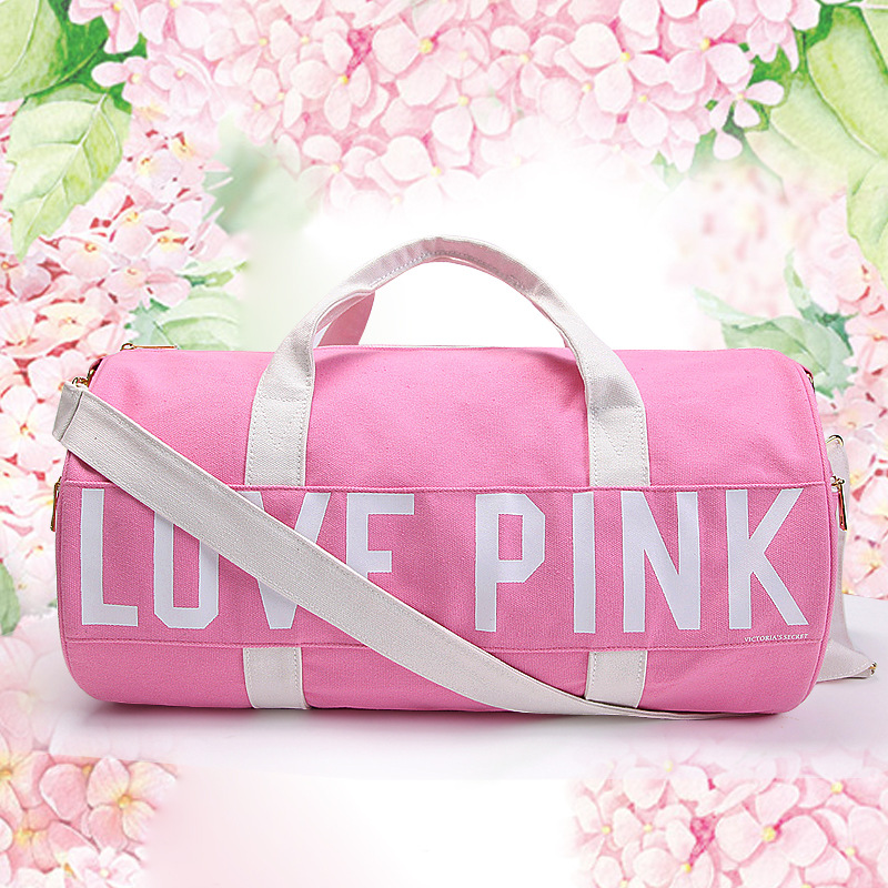 VS帆佈健身包Love pink旅行包袋大容量圓筒手提單肩斜跨包沙灘包批發・進口・工廠・代買・代購