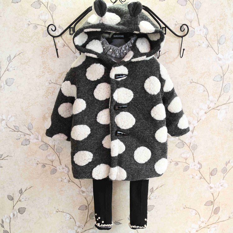 童裝2015冬季新款韓版男女童超可愛牛角扣圓點羊毛大衣外套3.4 P9工廠,批發,進口,代購