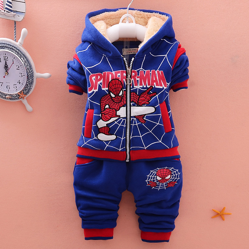 2015冬裝新款男童蜘蛛俠套裝加厚小童套裝 男童開衫加絨兩件套工廠,批發,進口,代購