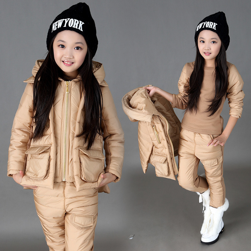 女童冬款套裝潮 2015新款加絨加厚兒童三件套 中大童棉衣一件代發工廠,批發,進口,代購