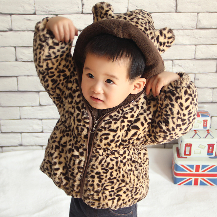 2015韓版兒童時尚豹紋男女寶寶柔軟棉衣 小童加絨加厚保暖連帽服工廠,批發,進口,代購