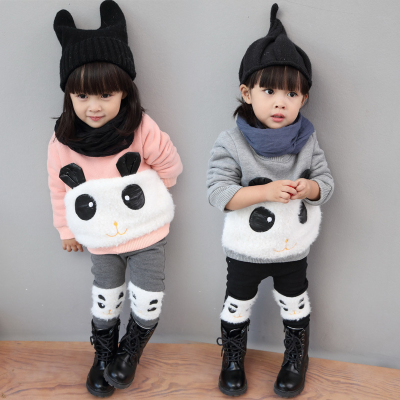 童裝女童2015秋冬裝韓版小童衛衣加絨兩件套寶寶休閒熊貓童套裝潮工廠,批發,進口,代購