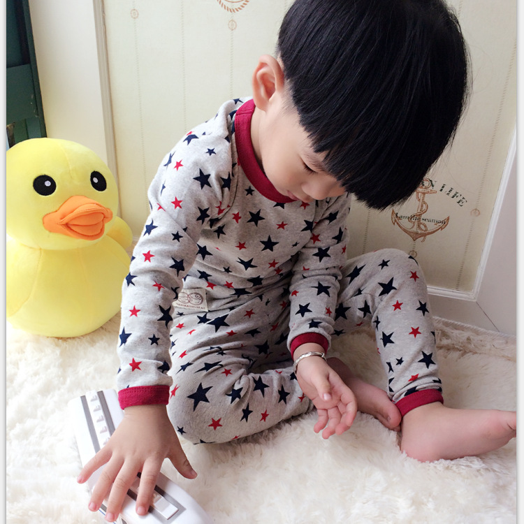 2015新款童裝韓版中小童傢居服套裝純棉兒童加厚保暖星星圖案內衣工廠,批發,進口,代購