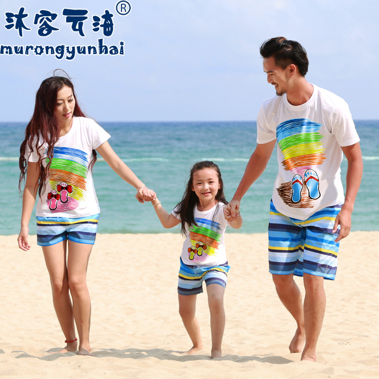 沐容雲海品牌親子沙灘足跡短袖全棉T恤 M004 /1098一件代發工廠,批發,進口,代購