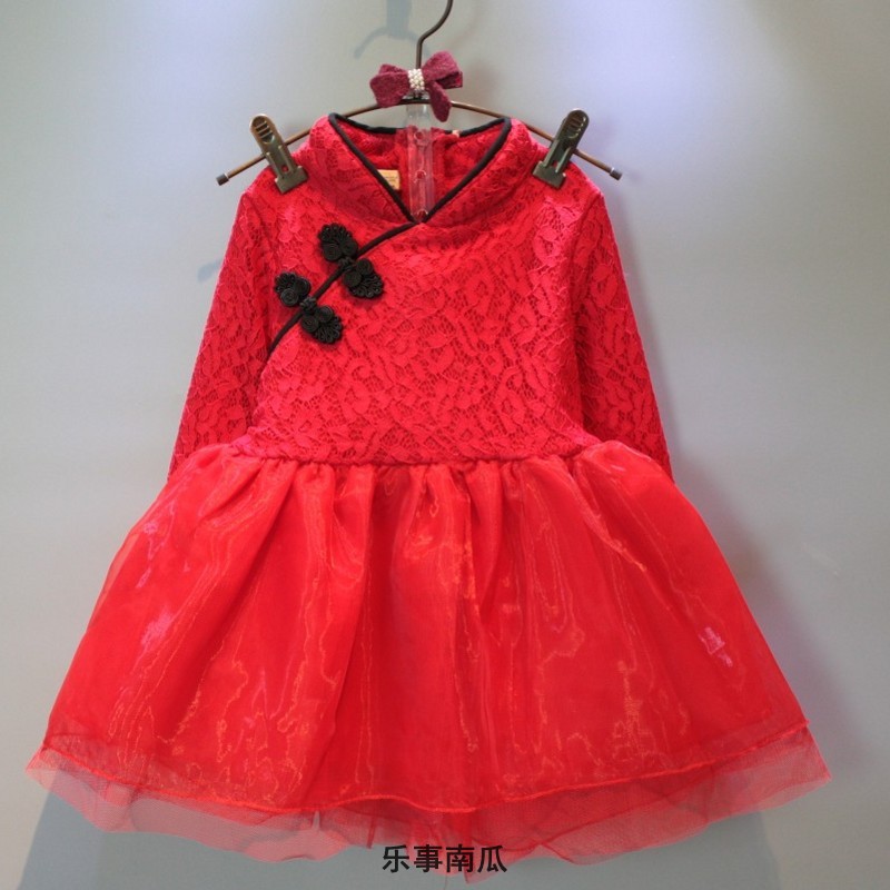 2015韓版童裝秋冬季新款氣質立領加絨長袖連衣裙旗袍58601工廠,批發,進口,代購