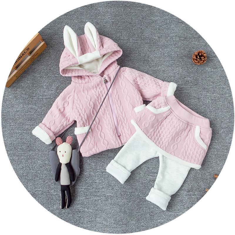 寶貝真乖 兒童純色小兔子連帽褲套裝 冬季潮范兩件套童裝批發工廠,批發,進口,代購