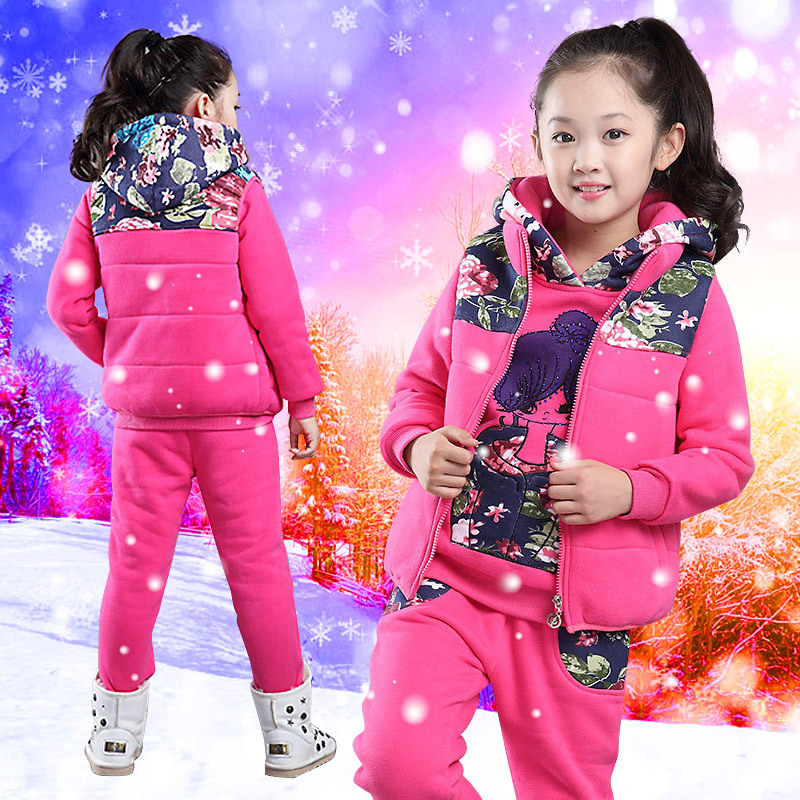 童裝秋冬裝2015新款韓版兒童套裝女童加絨加厚衛衣三件套一件代發工廠,批發,進口,代購