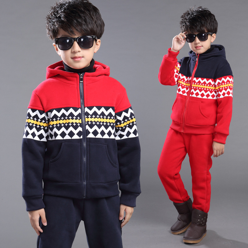 童裝男童新款韓版冬款兒童套裝中大童冬裝純棉加絨加厚衛衣兩件套工廠,批發,進口,代購