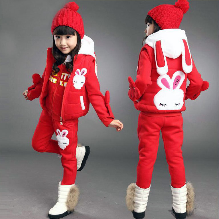 2015新款童裝兒童大衛衣三件套冬款 卡通兔子女大童套裝加絨加厚工廠,批發,進口,代購
