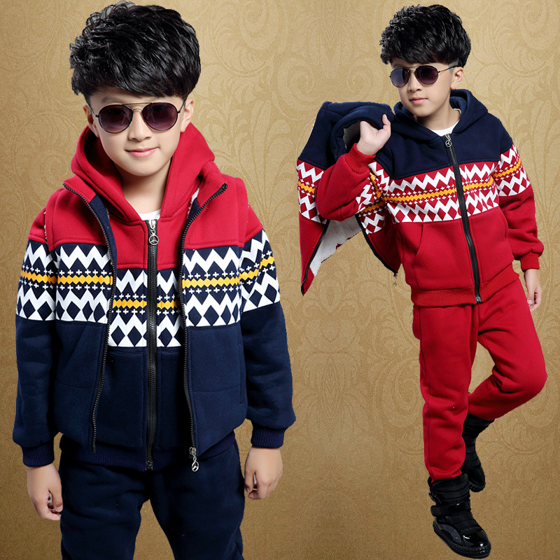 2015冬裝新款童裝中大童衛衣男童套裝加絨兒童韓版三件套一件代發工廠,批發,進口,代購