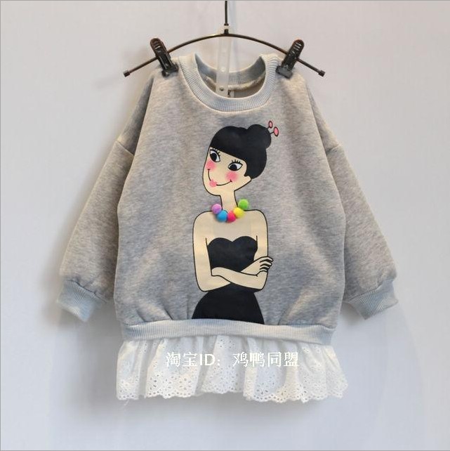 2015秋冬新款超可愛娃娃加絨衛衣蕾絲花邊女童上衣R1051工廠,批發,進口,代購