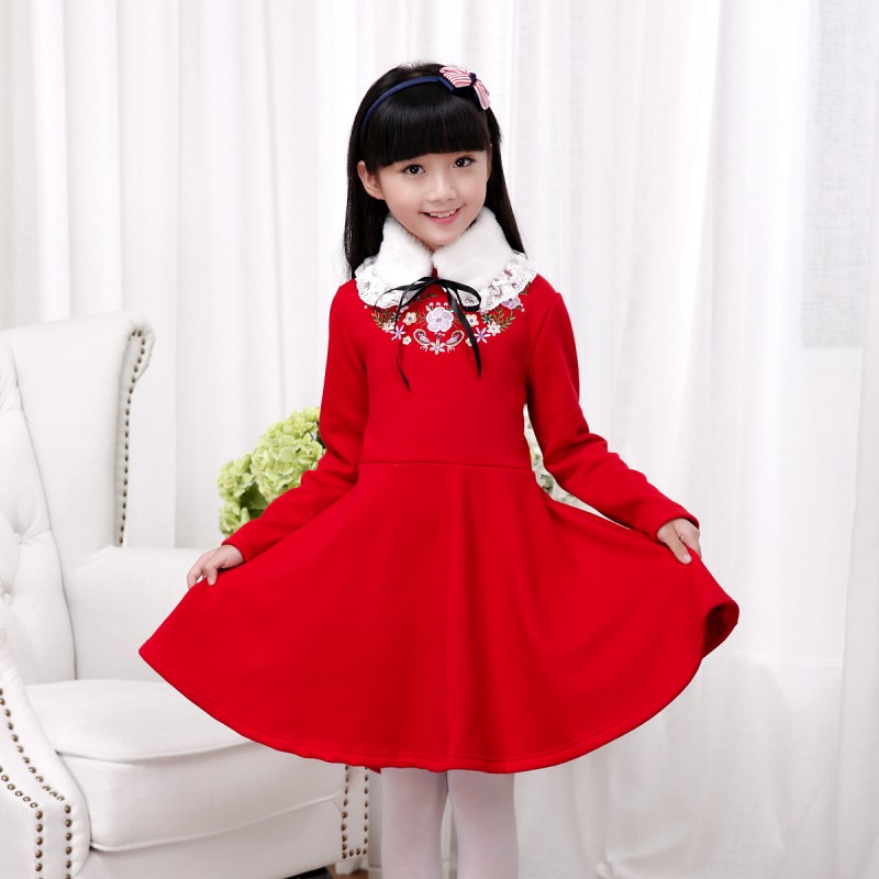 童裝冬款女童連衣裙中國風加絨加厚公主裙表演出禮服童裙一件代發工廠,批發,進口,代購