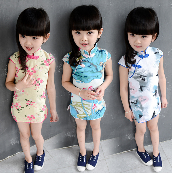 童裝一件代發2015夏款中國風棉麻花朵立領旗袍兒童寶寶短袖裙Q175工廠,批發,進口,代購