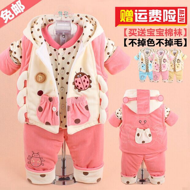童裝一件代發 女童秋冬嬰兒衣服薄棉三件套0-1-2歲寶寶外出服套裝批發・進口・工廠・代買・代購