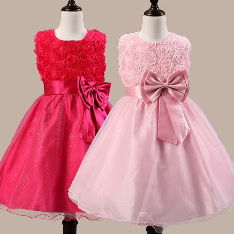 2015外貿原單女童禮服公主裙兒童蝴蝶結玫瑰花朵連衣裙 一件代發工廠,批發,進口,代購