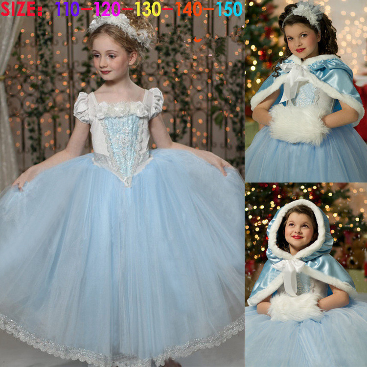 新款冰雪奇緣FROZEN艾莎女王公主禮服裙帶披肩聖誕節女童連衣裙工廠,批發,進口,代購