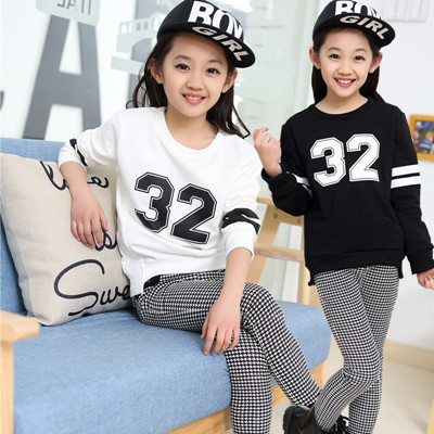 童套裝秋款童裝女童2015新款韓版兒童長袖32兩件套運動套裝千鳥格批發・進口・工廠・代買・代購