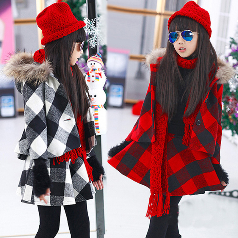 2015新歐美童套裝女童冬裝格子兩件套中大童兒童呢子套裝一件代發工廠,批發,進口,代購