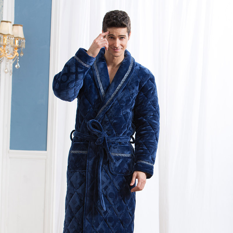 2015冬季男士三層夾棉傢居服加厚 高檔貝貝絨夾棉睡袍浴袍睡衣工廠,批發,進口,代購
