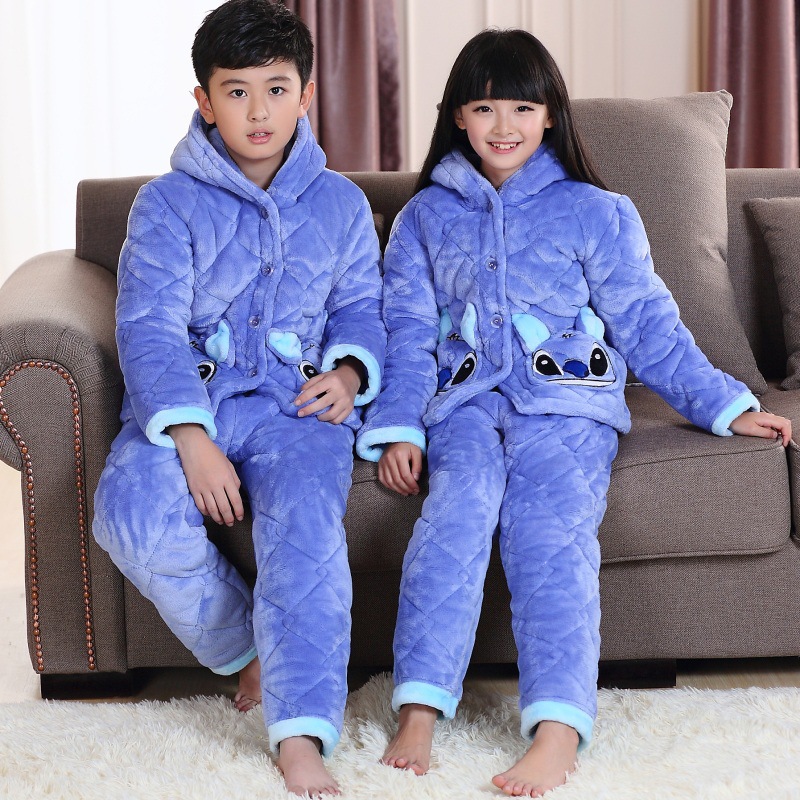 新款冬季高級水貂絨夾棉兒童睡衣 男女中童傢居服套裝 一件代發工廠,批發,進口,代購