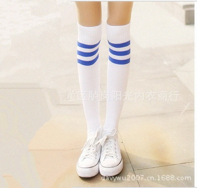 過膝學生襪全棉男女襪子啦啦隊襪藍白條紋襪日本足球襪一件代發工廠,批發,進口,代購