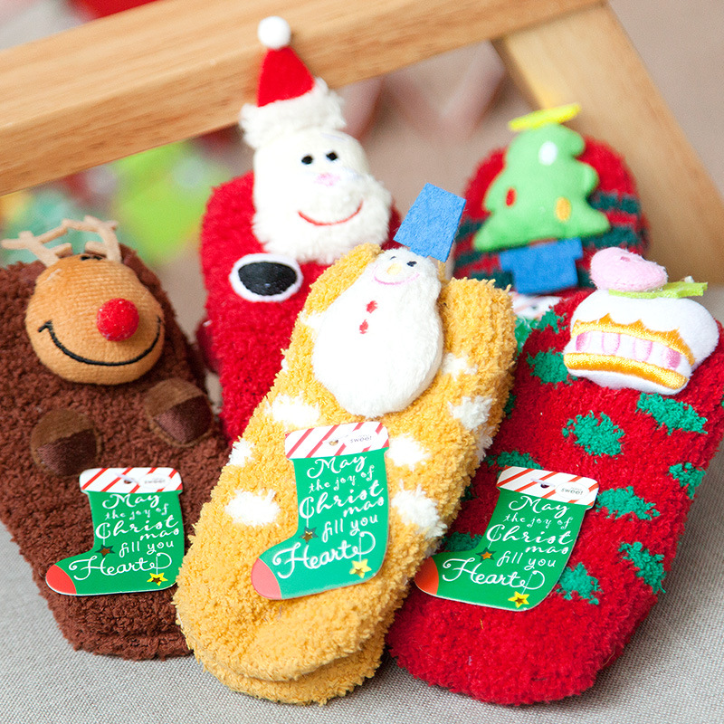 sweet nana卡通聖誕兒童襪子加厚保暖珊瑚絨地板襪 嬰兒寶寶襪子工廠,批發,進口,代購