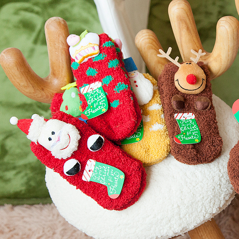 sweet nana卡通動物頭聖誕兒童襪子珊瑚絨地板襪 嬰兒寶寶防滑襪工廠,批發,進口,代購