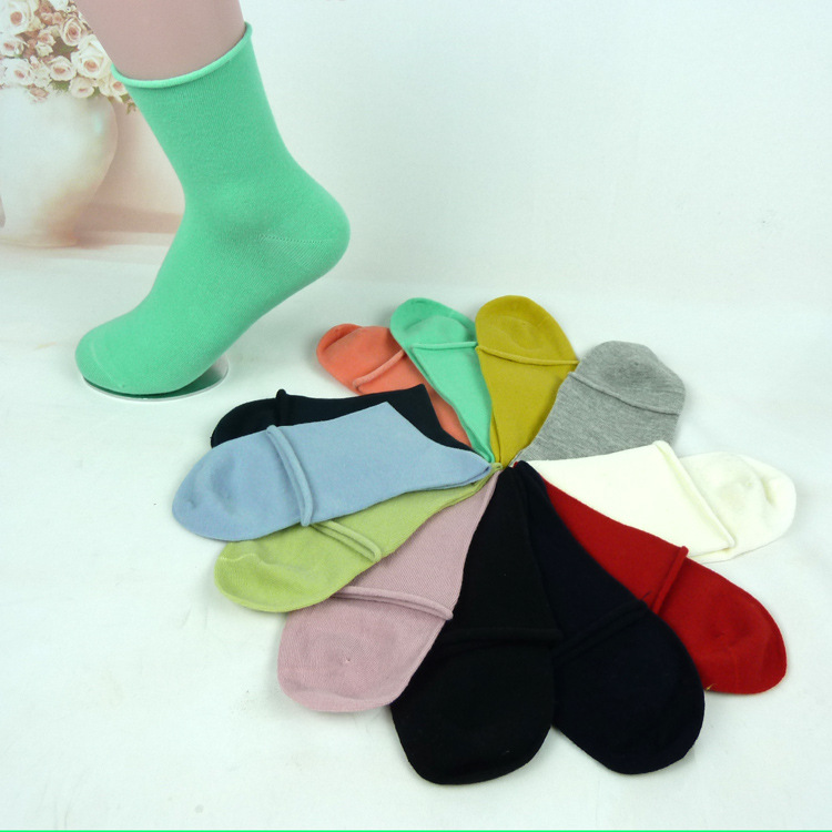 時尚卷口 彩色組合 精梳棉 尼包氨手縫柔軟處理女式棉襪工廠,批發,進口,代購