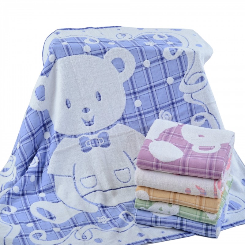 [含包裝價] 純棉無捻佈藝提花 格子熊 高檔嬰兒必備嬰童毛巾工廠,批發,進口,代購