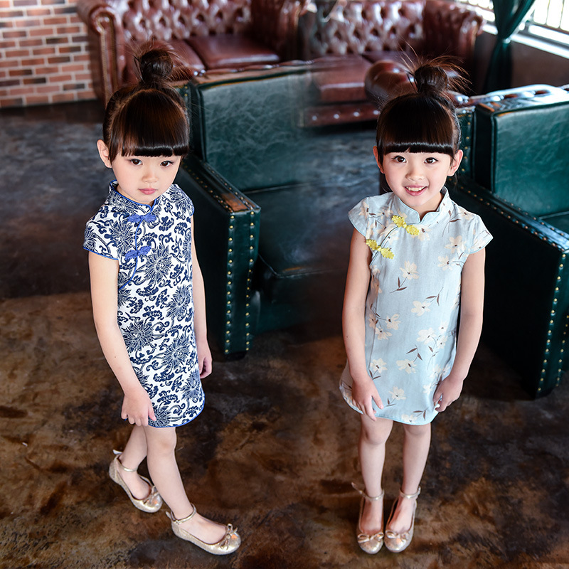 童裝一件代發 2016夏款中國風棉麻花朵立領旗袍寶寶短袖裙 SY465工廠,批發,進口,代購