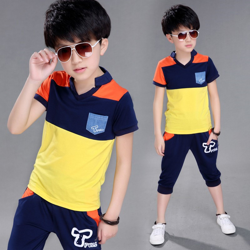 2016新款韓版童套裝男童夏裝中大兒童拼色兩件套童裝校服一件代發工廠,批發,進口,代購