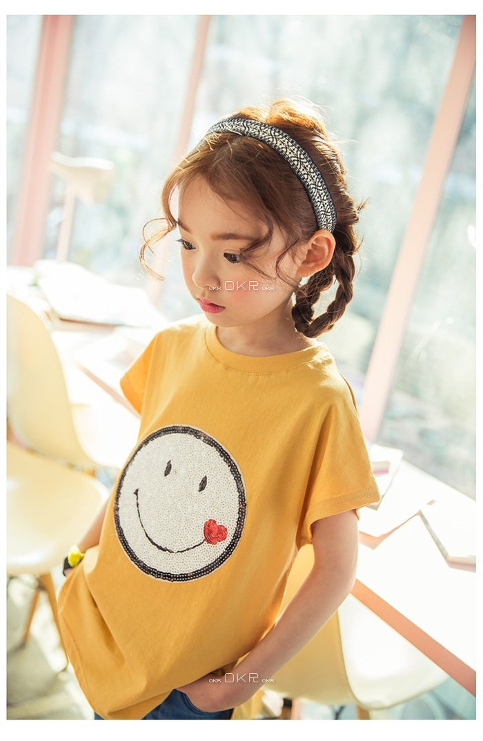 廠傢童T恤批發2016夏季新款韓國女童亮片笑臉親子裝純棉T一件代發工廠,批發,進口,代購