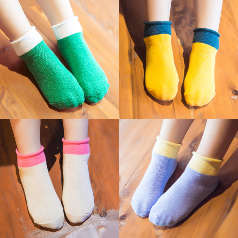 C741兒童襪子批發 卓上棉品童襪 韓國新款甜美拼色卷邊純棉短襪工廠,批發,進口,代購