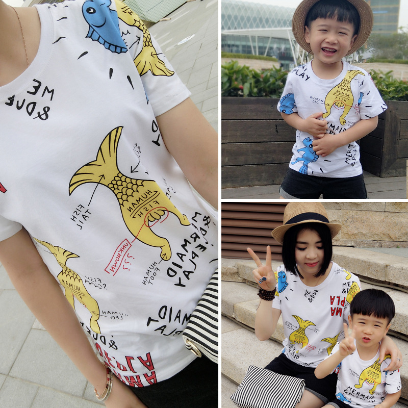 2016夏新款 親子裝一傢三口美人魚兒童短袖T恤印花 潮牌工廠,批發,進口,代購