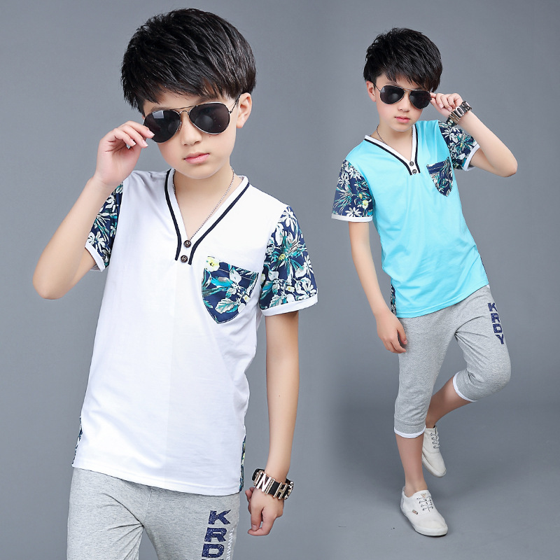 童裝2016新款韓版男童短袖二件套中大童夏季休閒運動套裝一件代發批發・進口・工廠・代買・代購