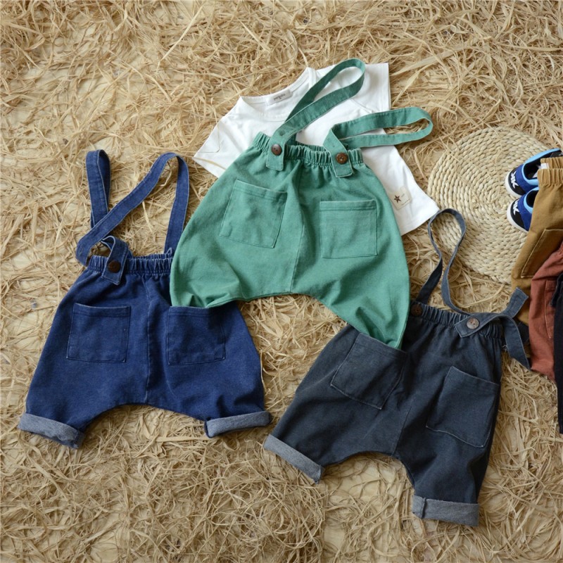 2016夏季新款童裝 韓國單 男女兒童純棉水洗仿牛仔背帶褲 中褲工廠,批發,進口,代購