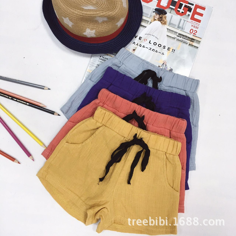 Treebibi 2016夏季4色鄒棉麻短褲工廠,批發,進口,代購