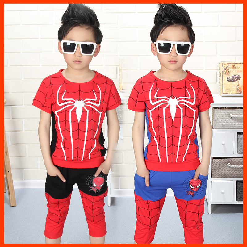 2016夏季爆款淘寶特賣韓版兒童套裝蜘蛛俠校服園服2-8歲一件代發工廠,批發,進口,代購