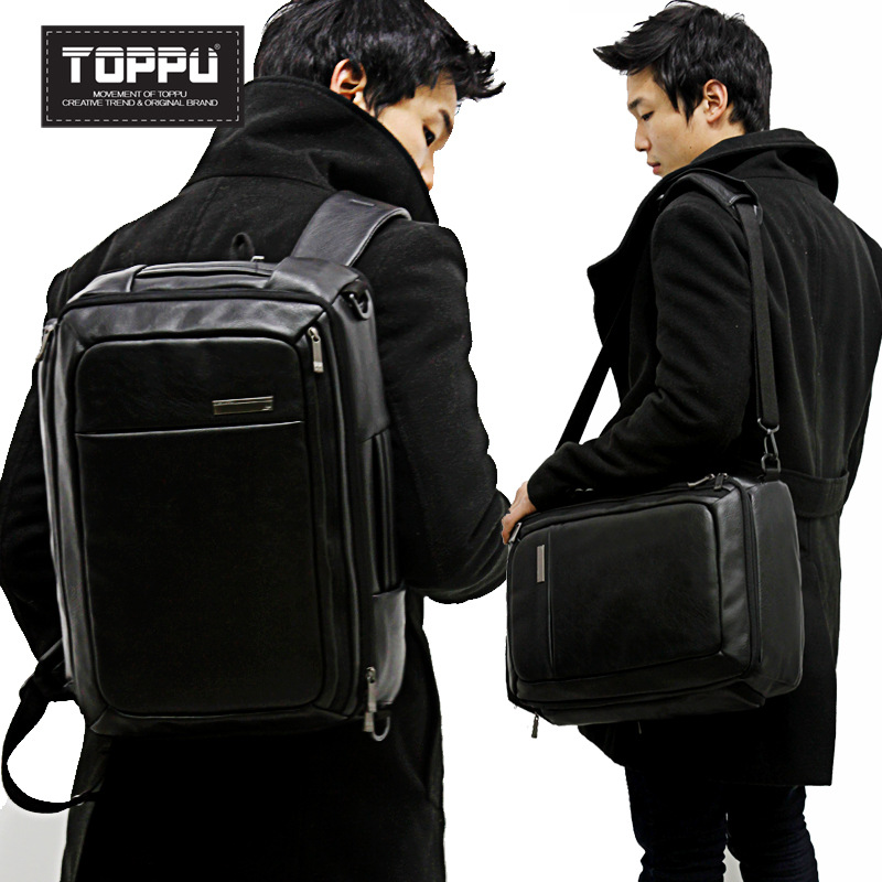韓國代購雙肩包男pu皮韓版書包男士背包大容量多功能商務電腦包工廠,批發,進口,代購