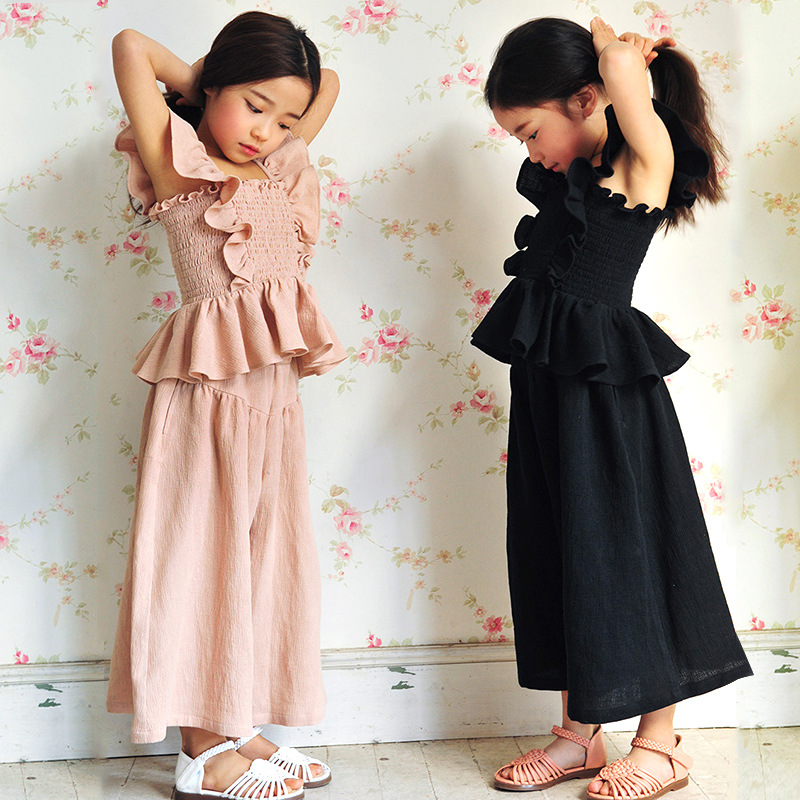 女童棉麻套裝中大童夏 韓版休閒闊腿褲套裝兩件 外貿童裝一件代發工廠,批發,進口,代購
